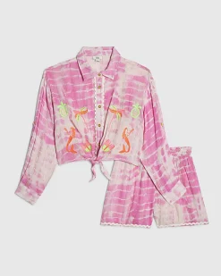 Girls Pink Tie Dye Shirt And Shorts Set