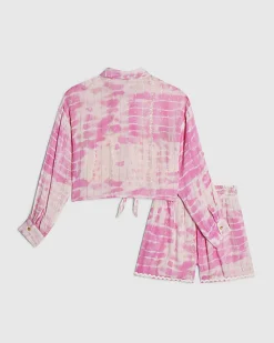 Girls Pink Tie Dye Shirt And Shorts Set