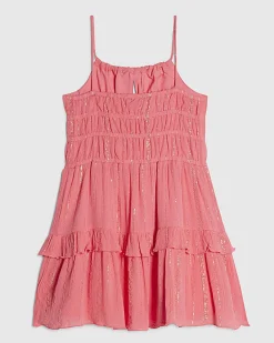 Girls Pink Tiered Shimmer Dress