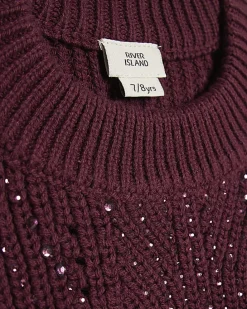 Girls Purple Embellished Knitted Dress