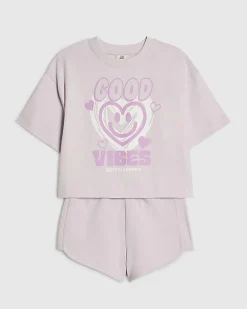 Girls Purple Smile T-Shirt and Shorts Set