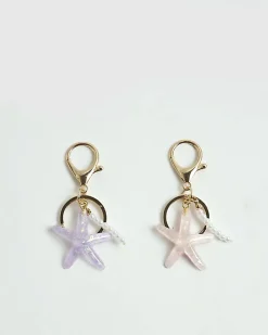 Girls Purple Starfish Keyrings Set