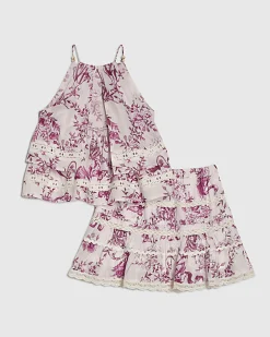 Girls Purple Toile Halter Set