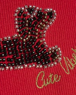 Girls Red Dachshund Beaded T-Shirt