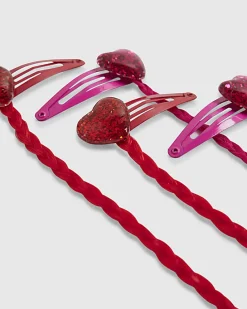 Girls Red Faux Hair Heart Hairband Pack of 3