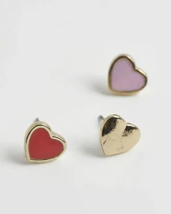 Girls Red Heart Studs Pack Of 3