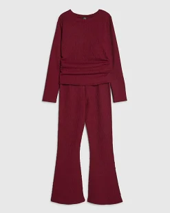 Girls Red Ruched Textured T-Shirt Set