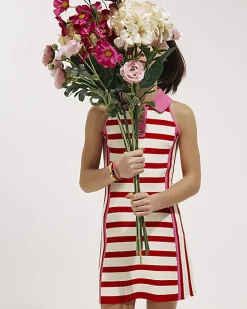 Girls Red Sleeveless Striped Dress