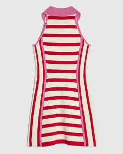Girls Red Sleeveless Striped Dress