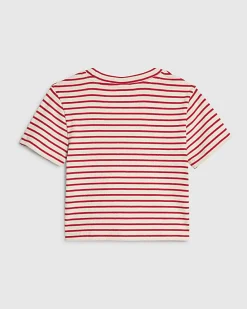 Girls Red Stripe Heart Cropped T-Shirt