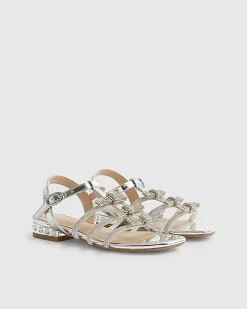 Girls Silver Diamante Heel Flat Sandals