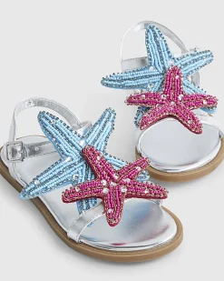 Girls Silver Starfish Sandals