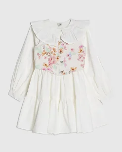 Girls White 2 In 1 Floral Dress