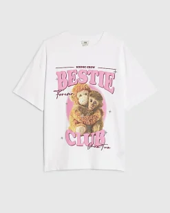 Girls White Bestie Club Monkey T-Shirt