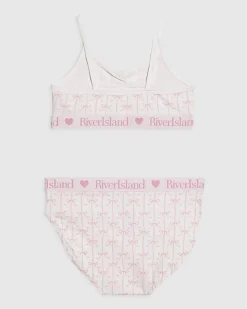 Girls White Bow Crop Top And Brief Set