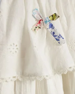 Girls White Collared Cotton.Top and Skirt Set