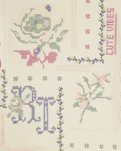 Girls White Cross Stitch Floral T-Shirt