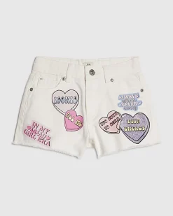 Girls White Denim Love Heart Shorts