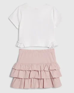 Girls White Dolphin T-Shirt And Skirt Set