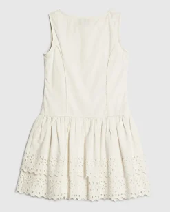 Girls White Dropped Waist Beaded Dress