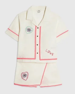 Girls White Embellished Shirt And Skort Set