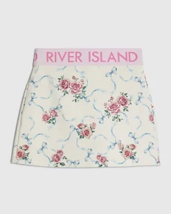 Girls White Floral Active Skort