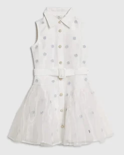Girls White Floral Organza Prom Dress