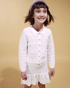 Girls White Floral Skirt Set
