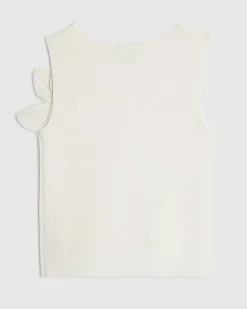 Girls White Flower Trim Knitted Top