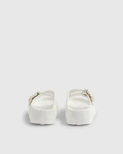 Girls White Heart Buckle Moulded Sliders