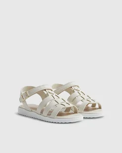 Girls White Heart Caged Sandals