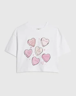 Girls White Heart Graphic Boxy T-shirt