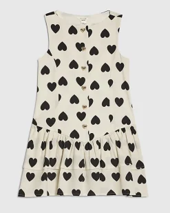 Girls White Heart Print Rara Dress