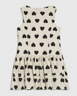 Girls White Heart Print Rara Dress