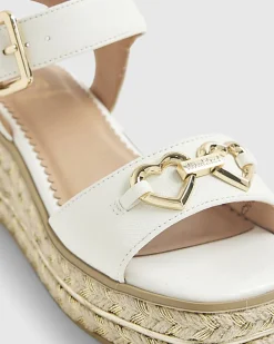 Girls White Heart Snaffle Wedge Sandals