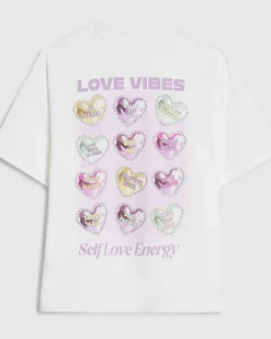 Girls White Heart T-Shirt