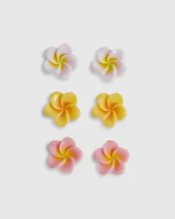 Girls White Hibiscus Pack Of 3 Stud Earrings