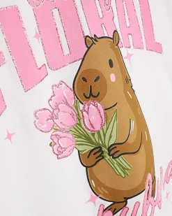 Girls White In My Floral Capybara Era T-Shirt