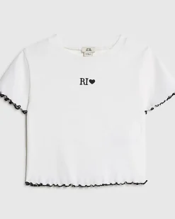 Girls White Lettuce Hem RI Top