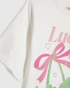 Girls White Lucky Girl T-Shirt