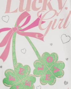 Girls White Lucky Girl T-Shirt