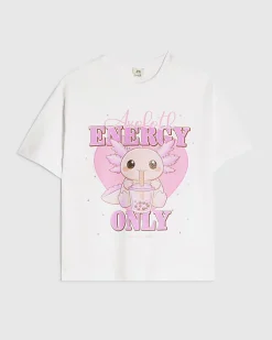 Girls White Oversized Axolotl Energy T-Shirt