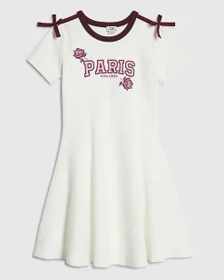 Girls White Paris Bow Dress