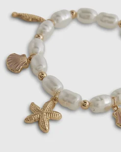 Girls White Pearl Charm Bracelet