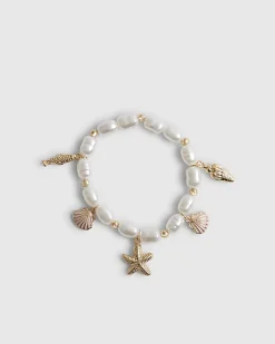 Girls White Pearl Charm Bracelet
