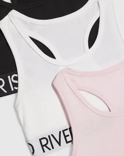 Girls White Racer Pack Of 3 Crop Tops