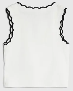 Girls White Scallop Trim Tank Top