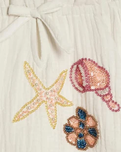 Girls White Shell Shorts Set