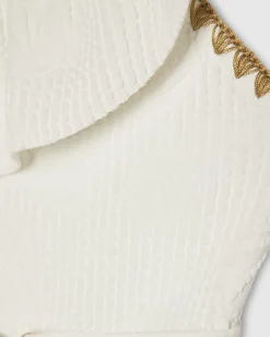 Girls White Shell Textured Belt Swimsuit