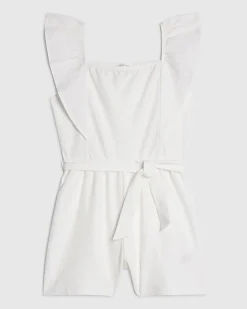 Girls White Shirred Floral Playsuit